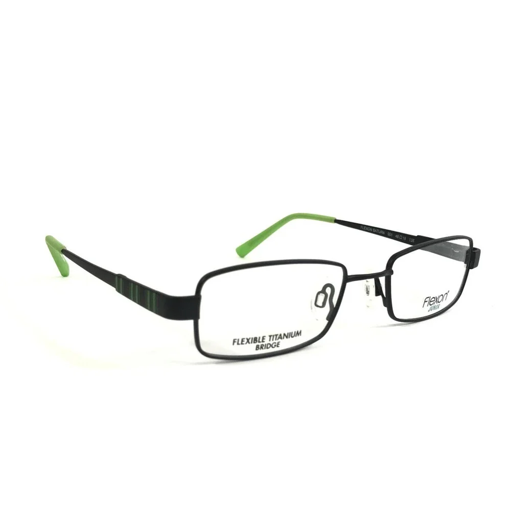 Flexon Kids Eyeglasses Frame SATURN 001 Black Green Rectangle Wire Rim 48-18-135